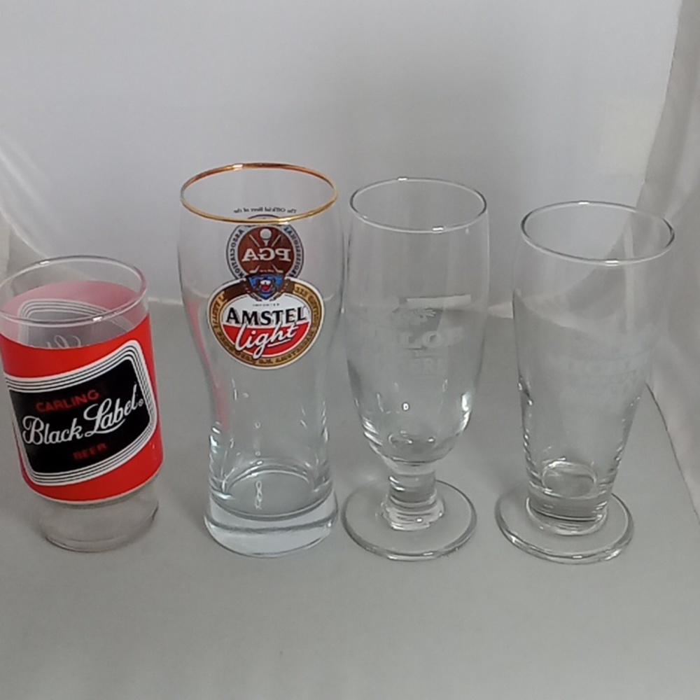 4 Beer Glasses 2 Michelob lager 1 Carling Black label 1 Amstel Light
